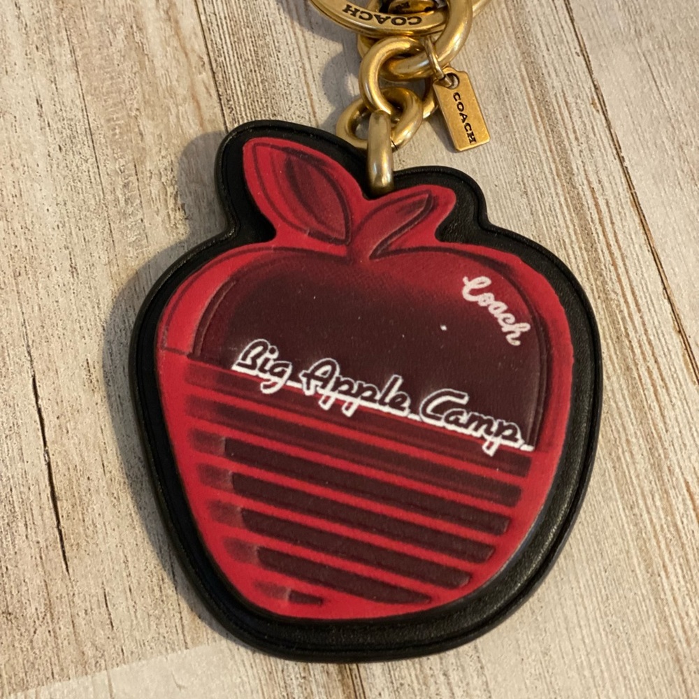 COACH RED BIG APPLE CAMP LEATHER KEYRING CHARM FOB 3811 NWT